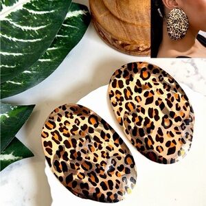 2/$30🌵 Animal Print Cheetah Leopard Jumbo Oval Gold Tone Earrings Boho Gift NEW